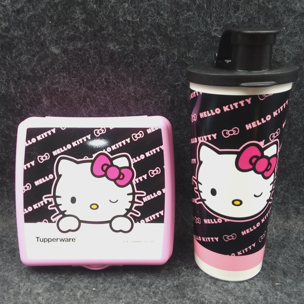 Tupperware  Hello Kitty "Bowtastic"‎ Lunch Set Sandwich Box & Tumbler Sassy Wink